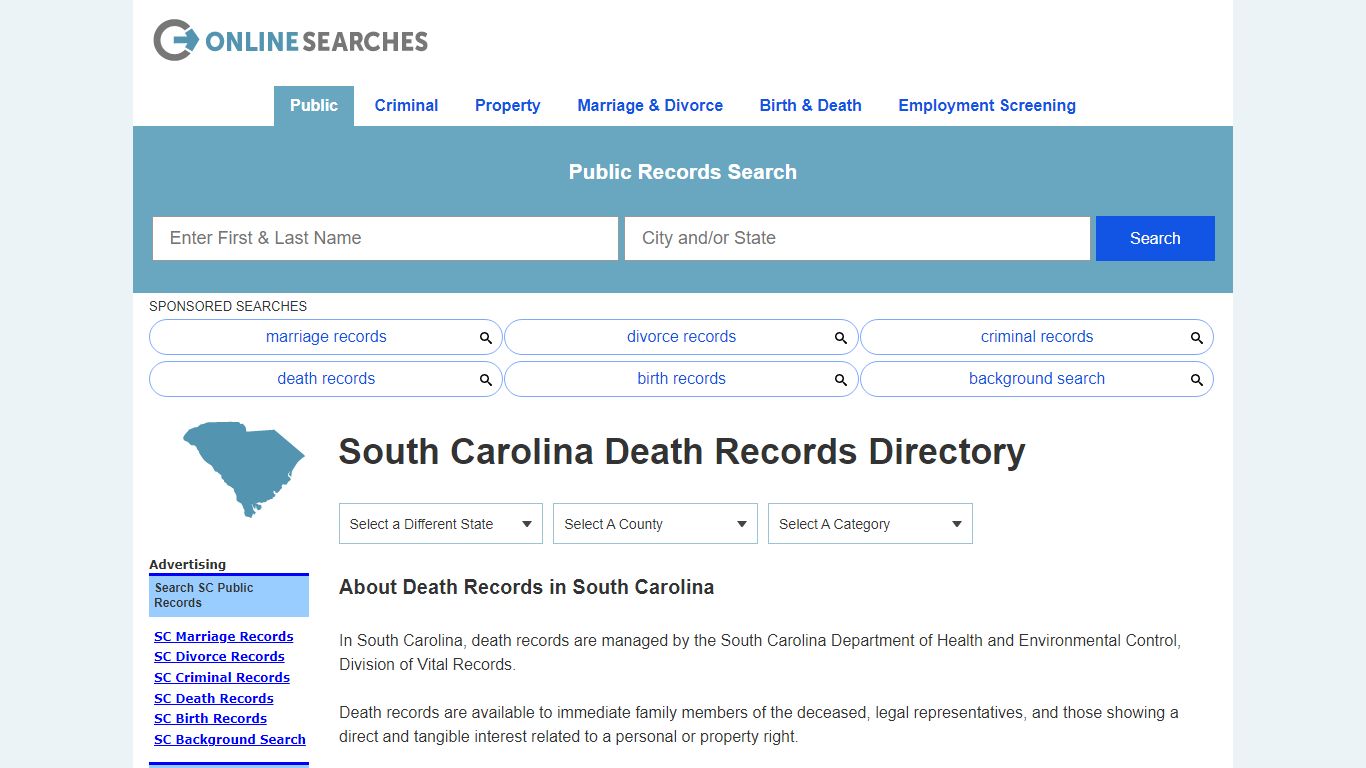 South Carolina Death Records Search Directory