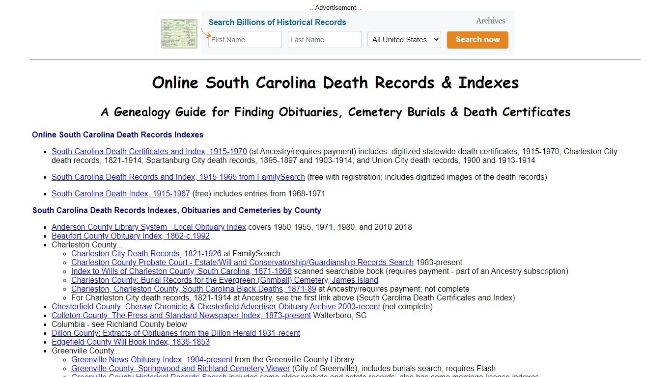Online South Carolina Death Indexes, Records & Obituaries