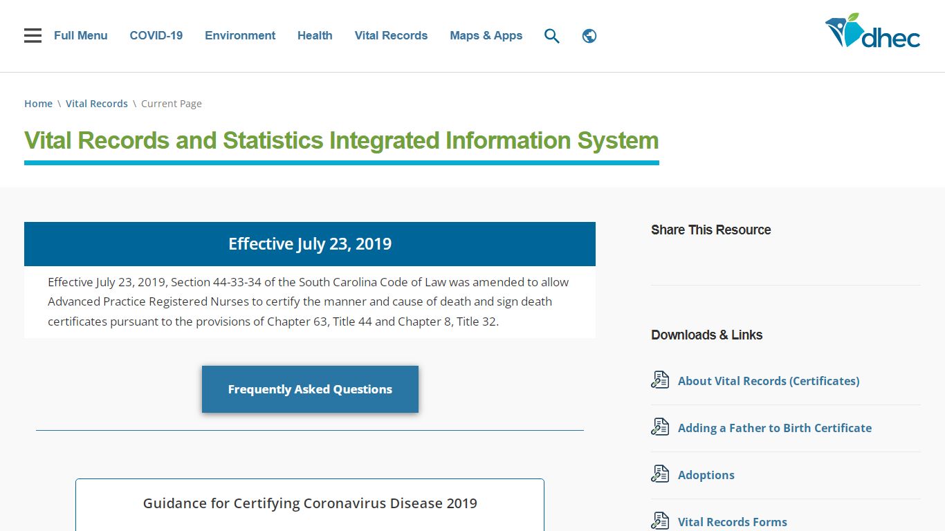 Vital Records and Statistics Integrated Information System ...
